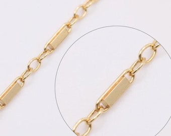 Gold Filled 1.3mm x 5mm Bar Chain Unfinished Permanent Jewelry , Bulk DIY Spool Pay Per Foot Jewelry Making Chain