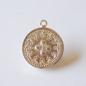 Sterling Silver Round Cross Pendant - 925 Silver Cross Charm, Communion Cross, Sterling Silver Christian Catholic Cross, Silver Cross Charm