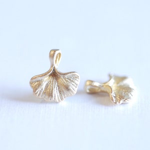 Matte Vermeil Gold Ginkgo Leaf Charm Pendant- 18k gold over Sterling Silver Small Gingko Leaves Charm, Gold  Fan Leaf Petal Charm, 296
