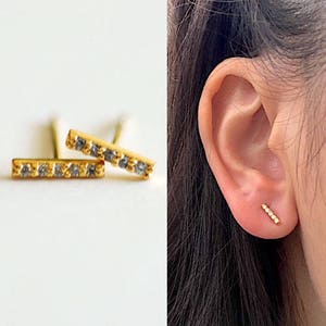 Short CZ Bar Earrings, Sterling Silver, Gold, Rose Gold, Bar Stud, Minimalist Stud, Simple Earring, Short Bar Earrings, Ear Crawler Earrings