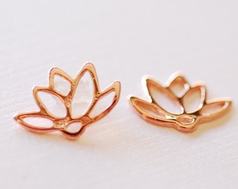 2pcs Pink Rose Gold Vermeil Lotus Connector Charm- 18k gold plated 925 Sterling Silver Flower Lotus, Yoga Lotus, Gold Lotus Charm, 256
