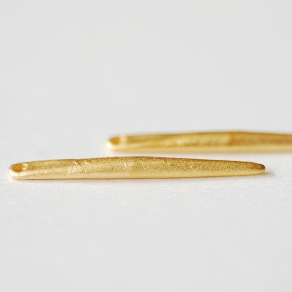 2pcs Matte Vermeil Gold Small Needle Charm- 18k gold plated over sterling silver needle, spike, dagger, spear, pendulum, gold needle charm