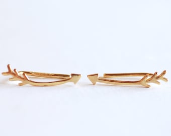 Shiny Vermeil Gold Arrow Earring Climber Ear Cuff- Gold Arrow Earrings, Gold Arrow Earring Crawler, Curved Arrow Earring, Ear Jacket, 281