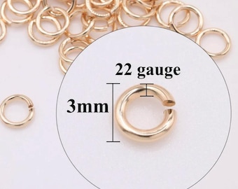 3mm Open Jump Rings- 14/20 Gold Filled 22 Gauge Open Jump Rings Wholesale Permanent Jewelry Making Supplies [ JR-22G-3MM-GF ] : 25 Pieces