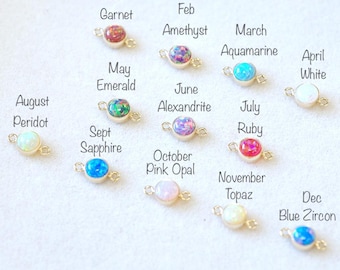Conector de ópalo relleno de oro de 14 k con piedra de nacimiento, joyería permanente, conector de pulsera de 4 mm, piedra preciosa sintética rellena de oro y plata esterlina.