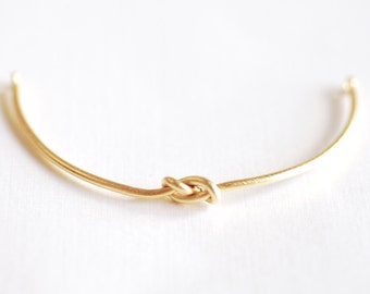 Matte Vermeil Gold Love Knot Bracelet- 18k gold over plated Sterling Silver Knot Cuff Bracelet, Adjustable Bracelet, Bangle, Cuff, 263