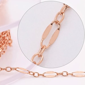 Catena con paillettes lunghe e corte da 2,5 mm RGF 14/20, catena con paillettes riempita in oro rosa 14k, catena a lama di rasoio, catena girocollo GF 14k, sfusa