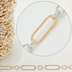 1.5mm long and short mixed metal two tone chain 1+3 links, 14/20 Gold Filled Sterling Silver, Wholesale Permanent Jewelry Chain [ LON-16 ]