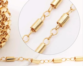 14k Gold Filled 3mm Tube Bar Chain- Cylinder straight tube bar link, 14/20 and 925 Sterling Silver Bar Chain Permanent Jewelry [ BAR-03 ]