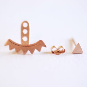 Matte Rose Gold Triangle Ear Jacket, Spike Ear Jacket, Front Back Earrings, Ear Jacket, Earring Cuff, Triangle Studs, Minimal Earrings,Lotus