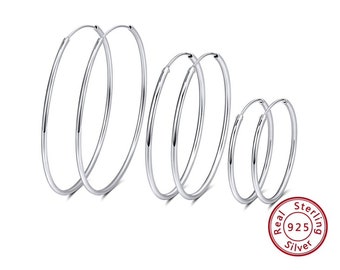 1 pair 925 Sterling Silver Endless Hoop earrings 40mm, 45mm, 50mm Hoops, Large Silver Hoop Earrings, Sterling Silver Hoop earrings