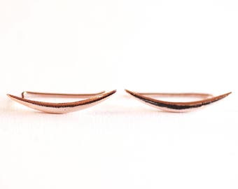 Shiny Rose Gold Crescent Moon Ear Climbers- Moon Earrings, Ear Crawlers, Ear Climbers, Moon Ear Pin, Moon Ear Cuff,Moon Ear Crawler Earrings