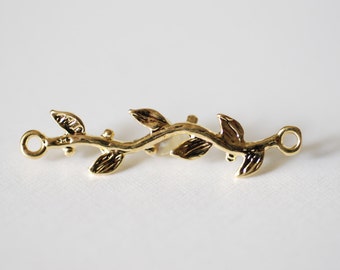 Vermeil Gold Tree Branch Connector, Tree Branch Charm, Vine, Leaf Branch, Vine with Leaves, Family Tree, Gold Branch, 67