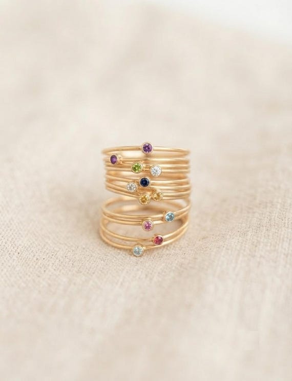 Birthstone Stacking Ring/ Minimal Ring/ Custom Ring/ Birthstone Jewelry/ 14k Gold Filled Ring/ Midi Ring/ Everyday Ring/ Birthstone Ring
