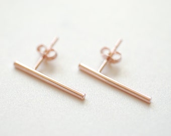 Rose Gold Bar Earrings, Line Earrings, Stick earrings, bar stud earrings, minimalist earrings,Filament earrings, Ear Climbers, Post Earrings