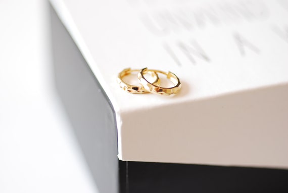 14kt yellow gold Hammered Hoop Earrings - 14kt Solid Yellow Gold Hoop Huggie Small Earrings Hypoallergenic Nickel Free Dainty Earrings