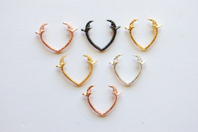 236 Rhodium plated over Sterling Silver Deer Antlers Black Sterling Silver Deer Antler Charm Black Dear Antler Connector Charm