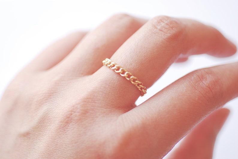 Gold Chain Ring 14k Gold Filled Stacking Ring Cuban Chain Etsy