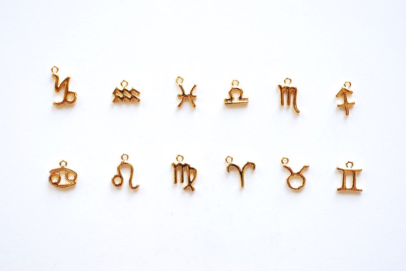 Small Zodiac Charms Vermeil 18k gold over 925 Sterling Silver, Astrological Zodiac Signs, Zodiac Symbols, Birthday, Horoscope Charm, image 2