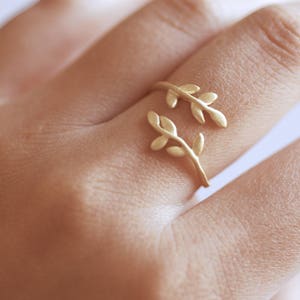 Sterling Silver Leaf Branch Ring, Gold Leaf Ring, Rose Gold Leaf Ring. Layering Ring, Vine Ring, Laurel Ring, Nature Jewelry, twig ring image 4