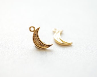 2PCS Shiny Vermeil Gold Crescent Moon - Small gold crescent moon, 18k gold plated over sterling silver moon, Gold Half moon charms,[ 25]