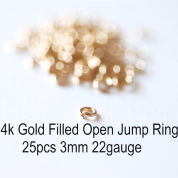 3mm Open Jump Rings- 14kt gold filled, 22 gauge- 25pcs Jewelry Findings by VermeilSupplies