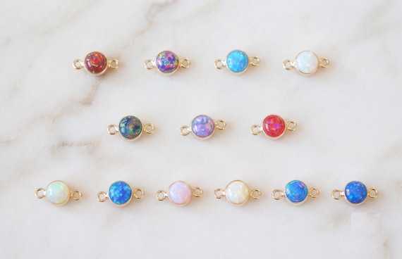 14k Gold Filled Opal Connector Birthstone Charm Permanent Jewelry 4mm Bracelet Connector Synthetic Gemstone Gold Filled and Sterling Silver