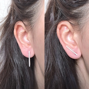 Sterling Silver Bar Earrings- 925 Silver Line Earrings, Silver Stick Earrings, Ear Climber Earrings, Square bar ear climbers, Long Bar Studs