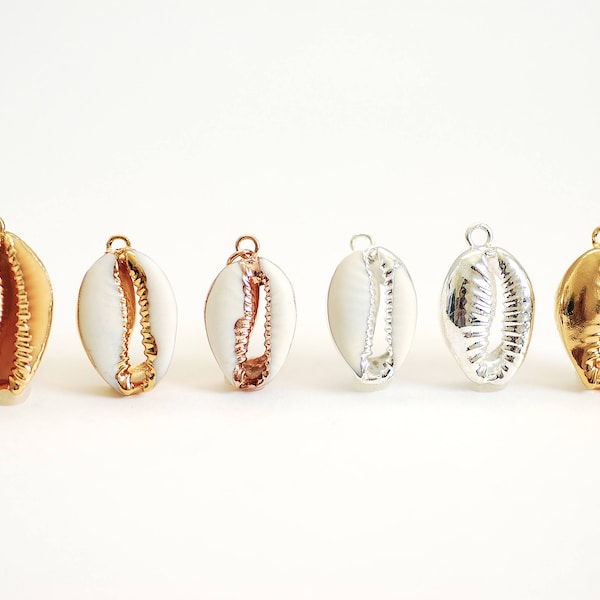 Real Natural Cowrie Shell, Gold, Sterling Silver, Rose Gold, gold dipped shell pendant, Cowrie shell pendant charm, Cut Cowrie Shell Beads