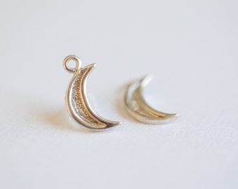 Sterling Silver Crescent Moon- 2 pezzi Piccola luna crescente d'argento, luna d'argento sterling, ciondoli di mezza luna d'argento o d'oro, 25