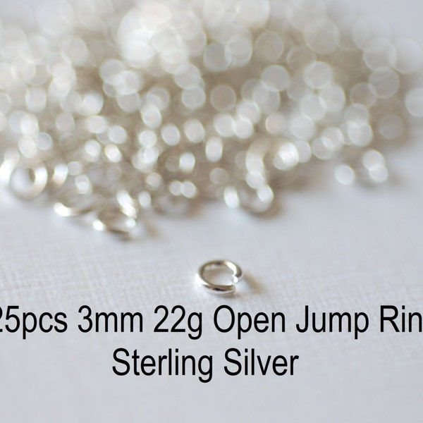 25 pcs Sterling Silver 3mm Open Jump Rings- 22 jauge, Gros Sterling Silver Findings