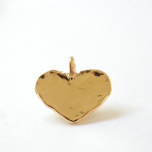 Shiny Vermeil Gold Heart Charm - 18k gold plated over sterling silver flat gold heart pendant, Gold Heart Charm, Gold Heart Stamping, 87