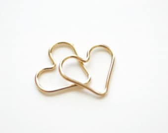 14k Gold Filled Open Wire Heart, Gold Fill Heart Connector Link Spacer, Heart Charms, Jewelry Supplies, Heart Pendant Heart Jump Rings GFCH1