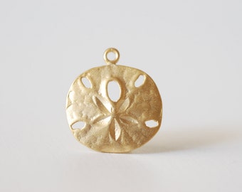 Matte Vermeil Gold Sand Dollar- 18k gold plated over Sterling Silver Sand dollar charm, starfish charm, Gold Sea Shell Charm, 130