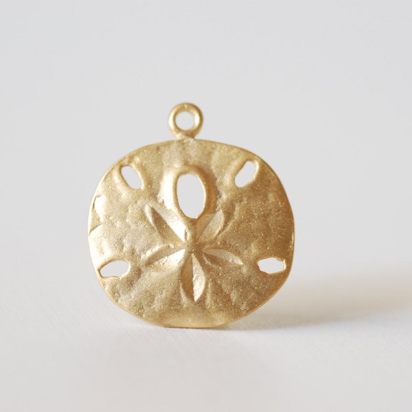 Matte Vermeil Gold Sand Dollar- 18k gold plated over Sterling Silver Sand dollar charm, starfish charm, Gold Sea Shell Charm, 130