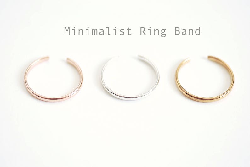 Minimalist Thin Ring Band, Adjustable Ring, Choose Sterling Silver, Gold, Rose Gold, Wedding Band Ring, Simple Everyday Ring, Open Ring, image 1