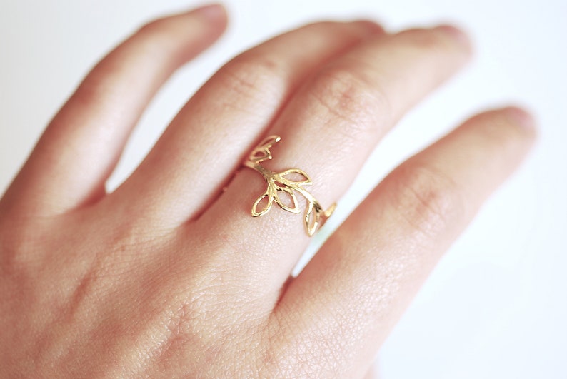 Laurel Leaf Ring Adjustable Ring, Nature Ring, Delicate Ring, Floral Ring, Olive Branch Ring, Dainty Ring, Minimalist Ring, Vine Ring image 3