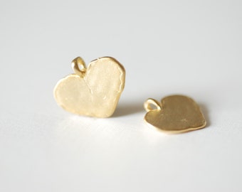 Matte Vermeil Gold Heart Charm - 18k gold plated over sterling silver heart pendant, Gold Flat Stamping Heart Blanks, Personalize Heart, 87