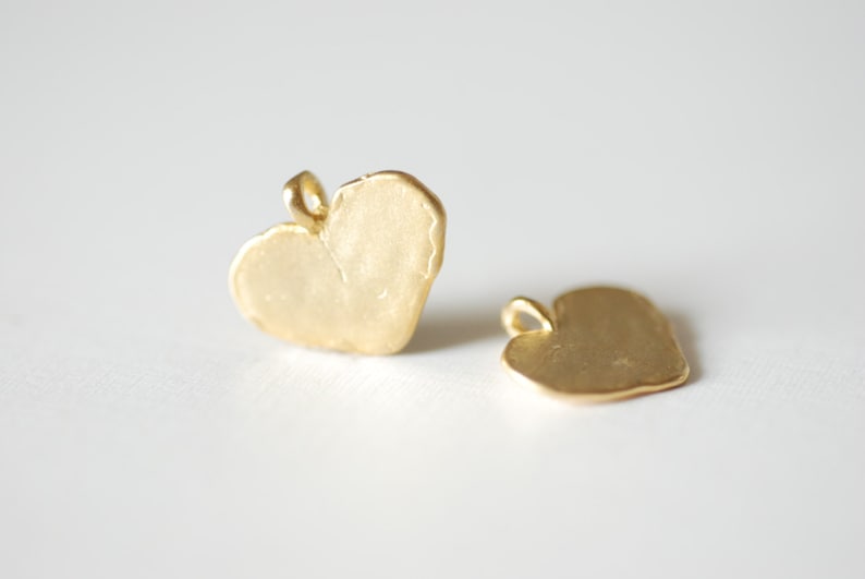 Matte Vermeil Gold Heart Charm 18k gold plated over sterling silver heart pendant, Gold Flat Stamping Heart Blanks, Personalize Heart, 87 image 1