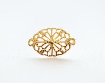 Shiny Vermeil Gold Filigree Flower Connector Charm- 18k gold plated over 925 Silver, vermeil oval round connector link spacer, 90
