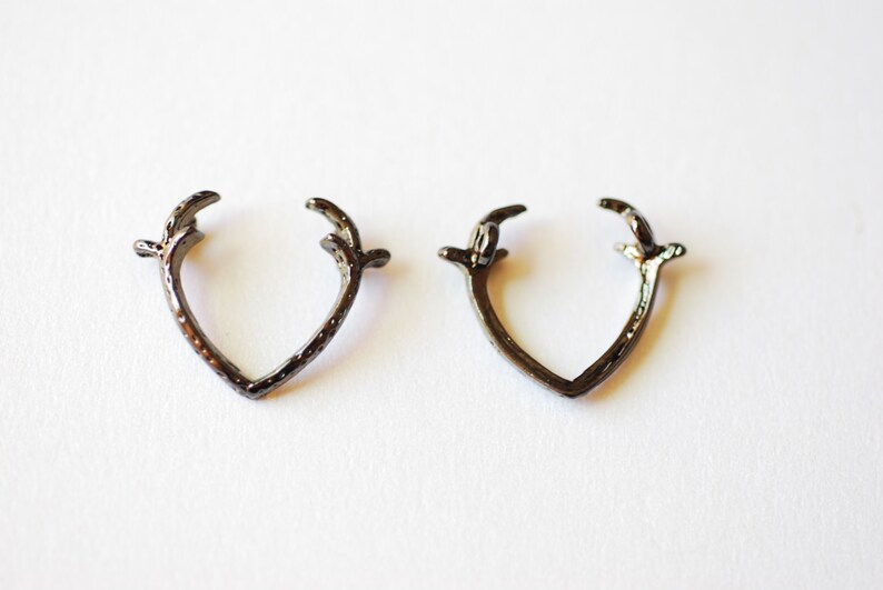 236 Rhodium plated over Sterling Silver Deer Antlers Black Sterling Silver Deer Antler Charm Black Dear Antler Connector Charm