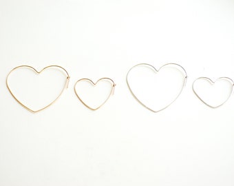 Boucles d’oreilles Heart Wire Hoop - Boucles d’oreilles en or 14 carats ou en argent sterling, fil à cœur ouvert, boucles d’oreilles en forme de cœur d’amour, fil d’oreille heart hoop