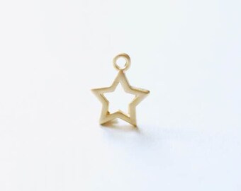 Matte Vermeil Gold Star Charm, 18k gold plated over Sterling Silver Open Star Charm, Gold Open Star, Star Connector Link, Shooting Star, 61
