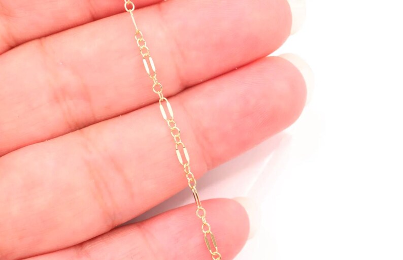 14/20 GF 2.5mm Long and Short Dapped Sequin Chain, 14k Gold Filled Sequin Chain, razor blade chain, 14k gf choker chain, chain by foot image 4