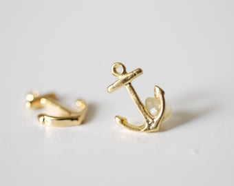 2 pcs Shiny Vermeil Gold Anchor Charm- 22k gold plated over Sterling Silver, Vermeil Rose Gold Anchor Pendant, Small Anchor, Nautical,  24