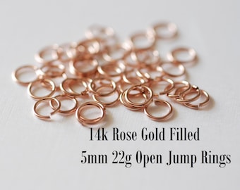 25 piezas - 14k oro rosa lleno anillos de salto abierto - anillo de salto de 5 mm - cierre de joyería - hallazgos de oro rosa - suministros de joyería al por mayor