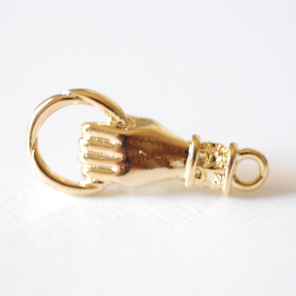 Shiny Vermeil Gold Hand Connector- 18k gold plated over Sterling Silver, Hand of Fatima connector, Hand Holding Ring Connector, hand, 34