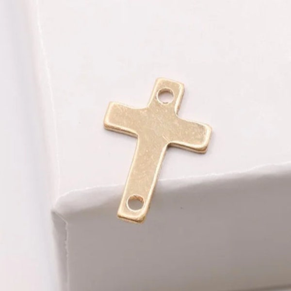 Wholesale Gold Filled Cross Link Connector Charm l Permanent Jewelry Gold Filled Sterling Silver 14KT gold religious cross charm [RELCH 42]