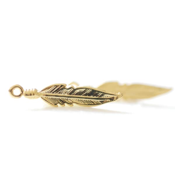 2 pièces Vermeil Gold Feather Charm -18k or plaqué sur argent sterling, Vermeil Gold Small Bird Feather Charms, Tribal Feather Charms, 15