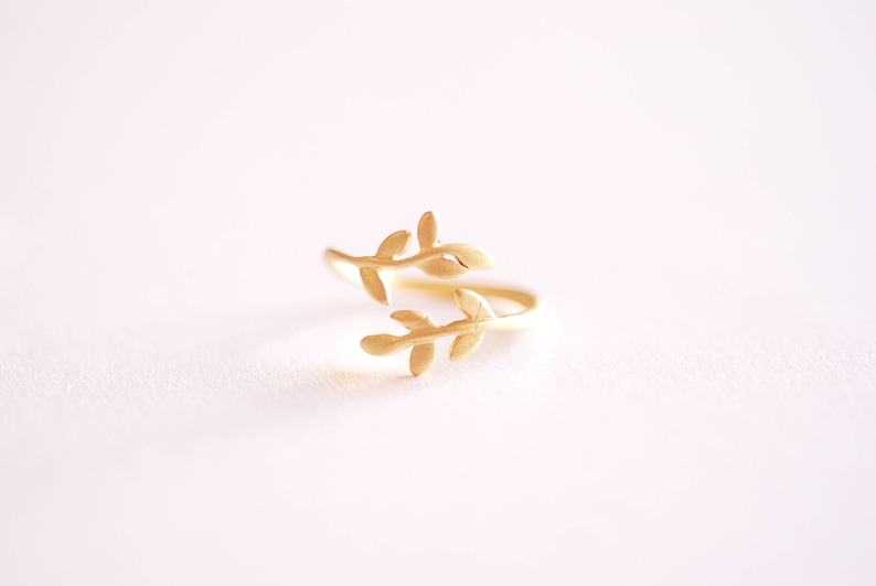 Matte Gold Leaf Branch Ring, Gold Leaf Ring, Layering Ring, Vine Ring, Laurel Ring, Nature Jewelry, twig ring, branch ring, tree ring, image 1